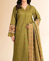 Nishat Olive Green Lawn Suit (2 pcs)- Pakistani Designer Lawn Suits