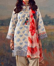 Nishat Beige/Blue Lawn Suit (2 pcs)- Pakistani Designer Lawn Suits