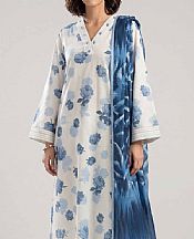 Nishat Off White/Blue Lawn Suit- Pakistani Designer Lawn Suits