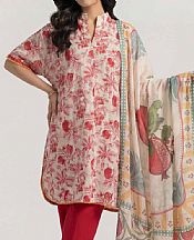 Nishat Red/Off White Lawn Suit- Pakistani Designer Lawn Suits