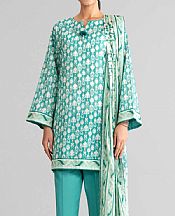 Nishat Turquoise/Off White Lawn Suit- Pakistani Designer Lawn Suits