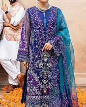 Nureh Royal Blue Organza Suit- Pakistani Designer Chiffon Suit