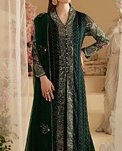 Nureh Bottle Green Chiffon Suit- Pakistani Designer Chiffon Suit