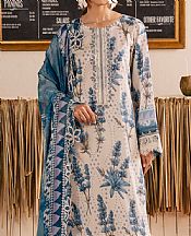 Off White/Teal Blue Lawn Suit
