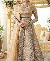 Qalamkar Sand Gold/Silver Masoori Suit- Pakistani Designer Chiffon Suit