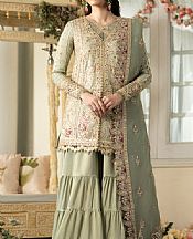 Qalamkar Sage Green Masoori Suit- Pakistani Designer Chiffon Suit