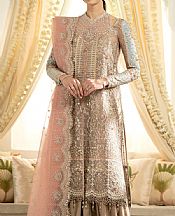 Qalamkar Pale Taupe Organza Suit- Pakistani Chiffon Dress