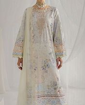 Qalamkar Off-white Silk Suit- Pakistani Chiffon Dress
