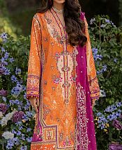 Qalamkar Flame Orange Silk Suit- Pakistani Chiffon Dress