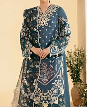 Qalamkar Blue Bayoux Lawn Suit- Pakistani Lawn Dress