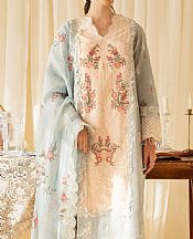 Qalamkar Pink/Blue Lawn Suit- Pakistani Lawn Dress
