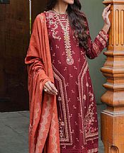 Qalamkar Maroon Peach Leather Suit- Pakistani Winter Dress