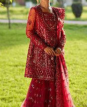 Qalamkar Rich Carmine Net Suit- Pakistani Designer Chiffon Suit