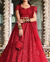 Qalamkar Red Silk Suit- Pakistani Designer Chiffon Suit
