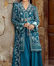 Qalamkar Teal Chiffon Suit- Pakistani Designer Chiffon Suit