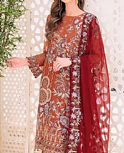 Ramsha Safety Orange Chiffon Suit- Pakistani Designer Chiffon Suit