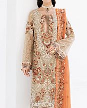 Ramsha Tan Chiffon Suit- Pakistani Designer Chiffon Suit