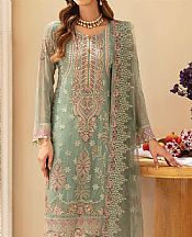 Ramsha Greenish Grey Chiffon Suit- Pakistani Chiffon Dress