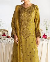 Ramsha Satin Sheen Gold Raw Silk Suit- Pakistani Chiffon Dress