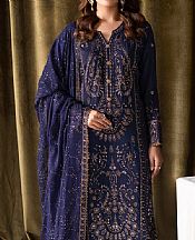 Ramsha Navy Blue Raw Silk Suit- Pakistani Designer Chiffon Suit