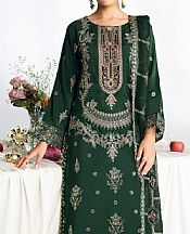 Ramsha Bottle Green Raw Silk Suit- Pakistani Designer Chiffon Suit
