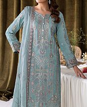 Ramsha Sky Blue Raw Silk Suit- Pakistani Designer Chiffon Suit