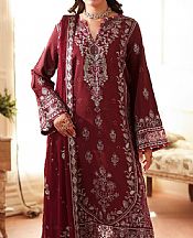 Ramsha Vivid Burgundy Raw Silk Suit- Pakistani Designer Chiffon Suit