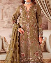 Ramsha Dark Beige Raw Silk Suit- Pakistani Chiffon Dress