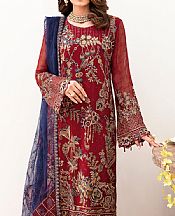 Ramsha Scarlet Chiffon Suit- Pakistani Designer Chiffon Suit