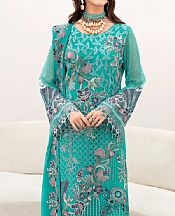 Ramsha Dark Turquoise Chiffon Suit- Pakistani Chiffon Dress