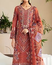 Ramsha Coral Chiffon Suit- Pakistani Designer Chiffon Suit