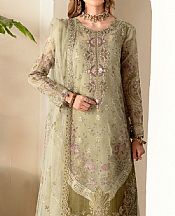 Ramsha Sage Green Organza Suit- Pakistani Designer Chiffon Suit
