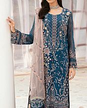 Ramsha Denim Blue Chiffon Suit- Pakistani Designer Chiffon Suit