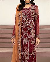 Ramsha Wine Red Chiffon Suit- Pakistani Designer Chiffon Suit