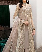 Ramsha Beige Organza Suit- Pakistani Chiffon Dress