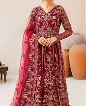 Ramsha Wine Red Organza Suit- Pakistani Chiffon Dress