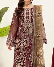 Ramsha Maroon Organza Suit- Pakistani Chiffon Dress