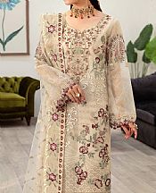 Ramsha Ivory Organza Suit- Pakistani Designer Chiffon Suit