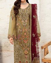 Ramsha Olive Organza Suit- Pakistani Designer Chiffon Suit