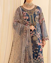 Ramsha Denim Blue Organza Suit- Pakistani Designer Chiffon Suit