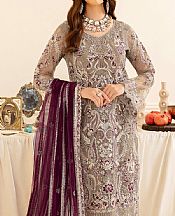 Ramsha Grey Net Suit- Pakistani Designer Chiffon Suit