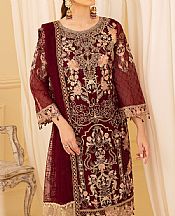 Ramsha Maroon Organza Suit- Pakistani Chiffon Dress
