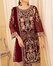 Ramsha Maroon Organza Suit- Pakistani Designer Chiffon Suit