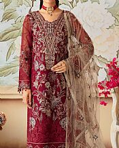 Ramsha Crimson Organza Suit- Pakistani Designer Chiffon Suit