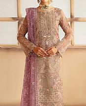 Ramsha Beige Organza Suit- Pakistani Chiffon Dress