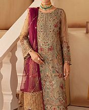 Ramsha Tan Organza Suit- Pakistani Chiffon Dress