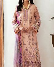 Ramsha Peach Lawn Suit- Pakistani Designer Lawn Suits