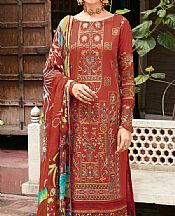 Ramsha Dull Red Lawn Suit- Pakistani Designer Lawn Suits