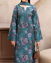 Ramsha Teal Raw Silk Suit- Pakistani Designer Chiffon Suit