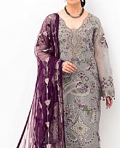 Ramsha Grey Organza Suit- Pakistani Designer Chiffon Suit